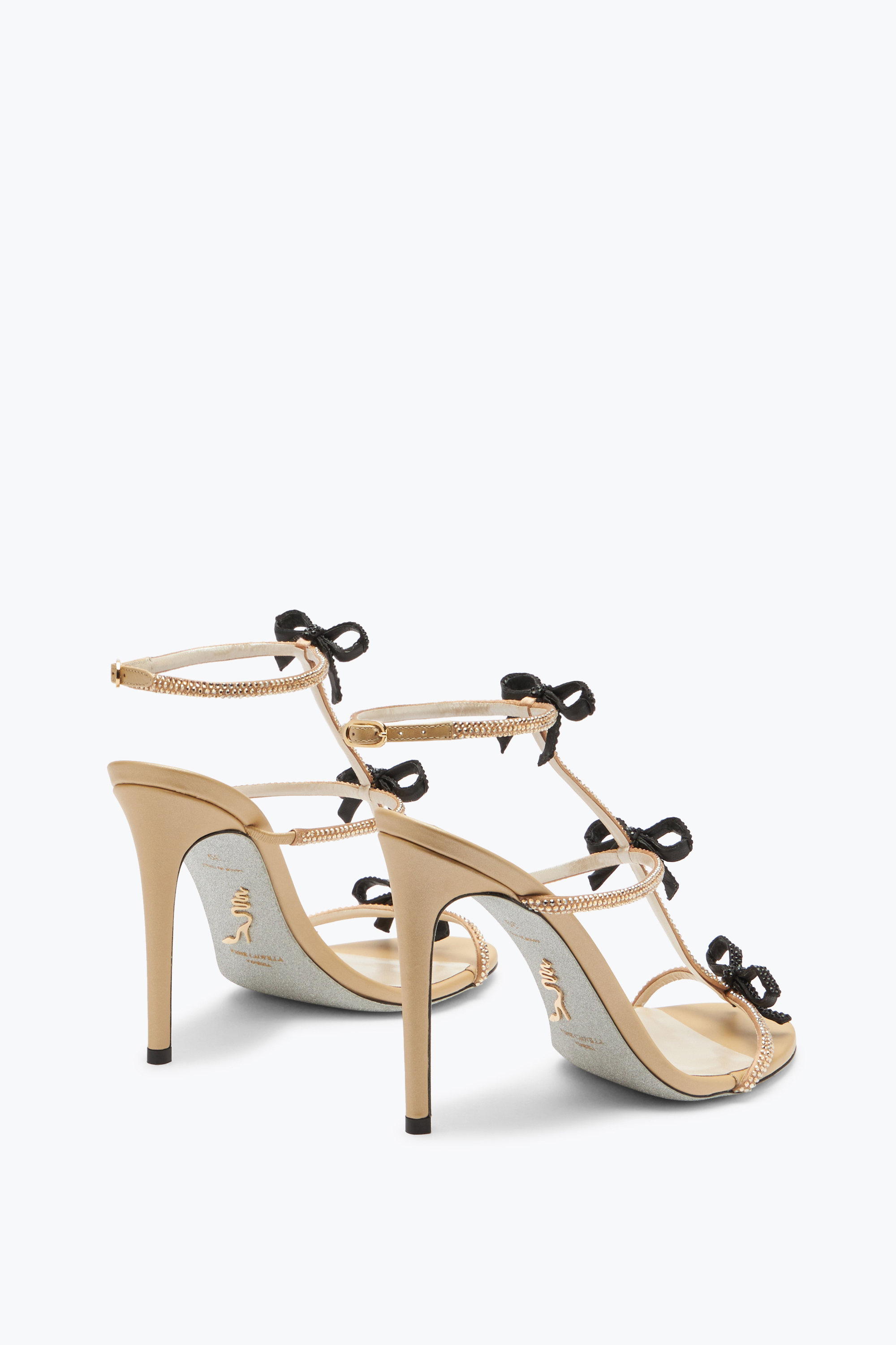 René Caovilla Caterina Neutral Sandal With Black And Gold Crystals 105
