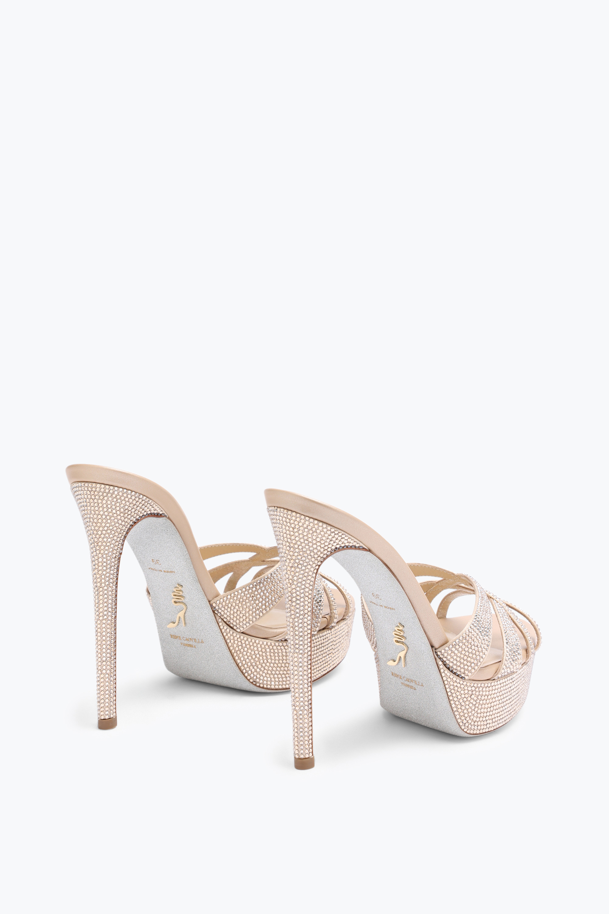 Shop René Caovilla Dania Champagne Platform Slider Sandal 130