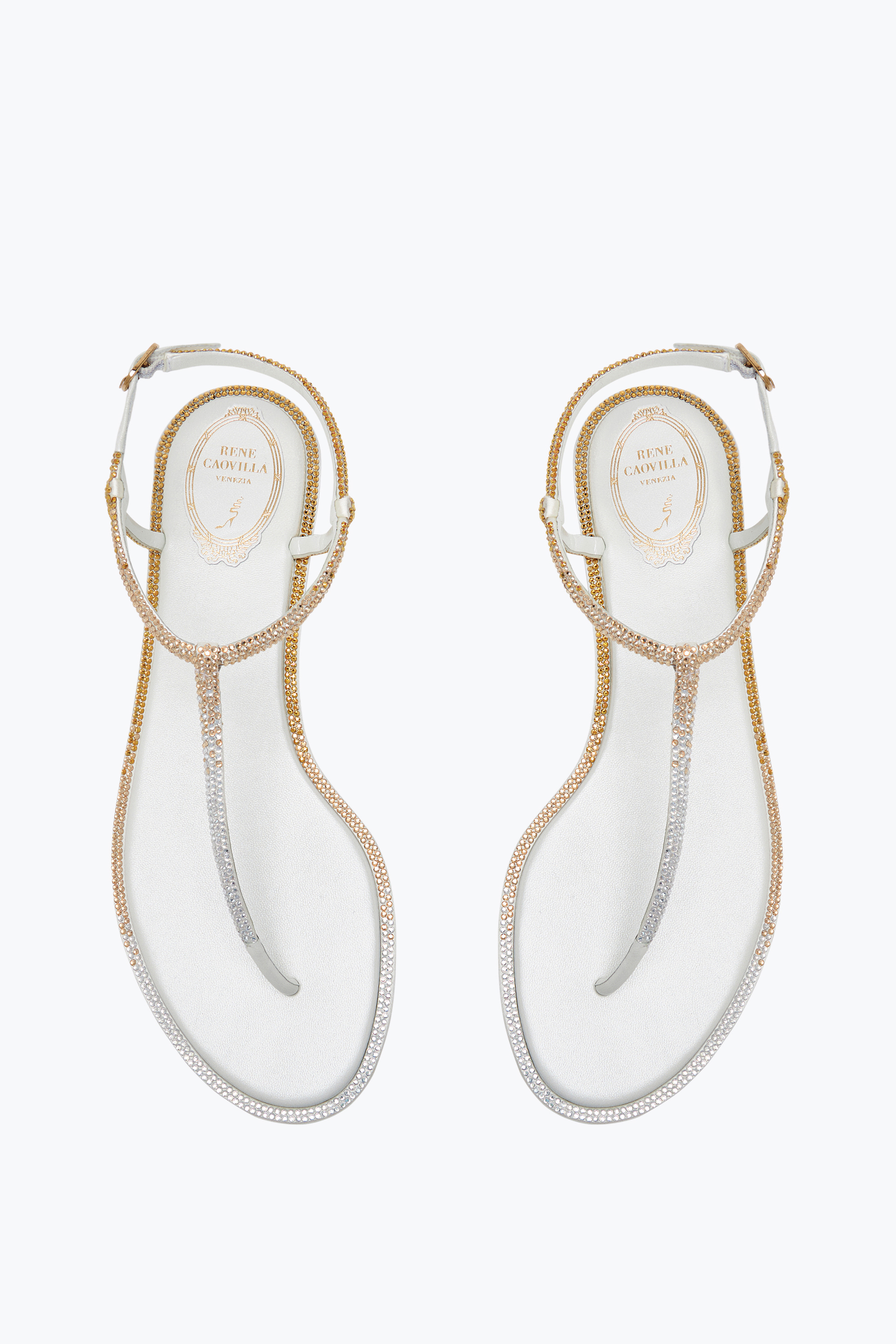 René Caovilla Diana Ivory Sandal With Gold And Silver Crystals 10 In White