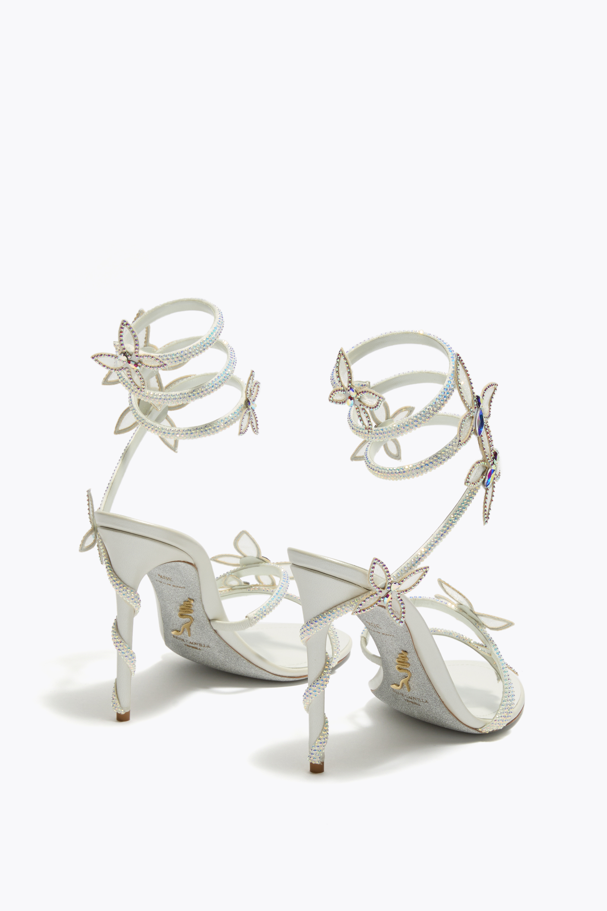 René Caovilla Margot White Sandal With Butterflies 105 In Silver