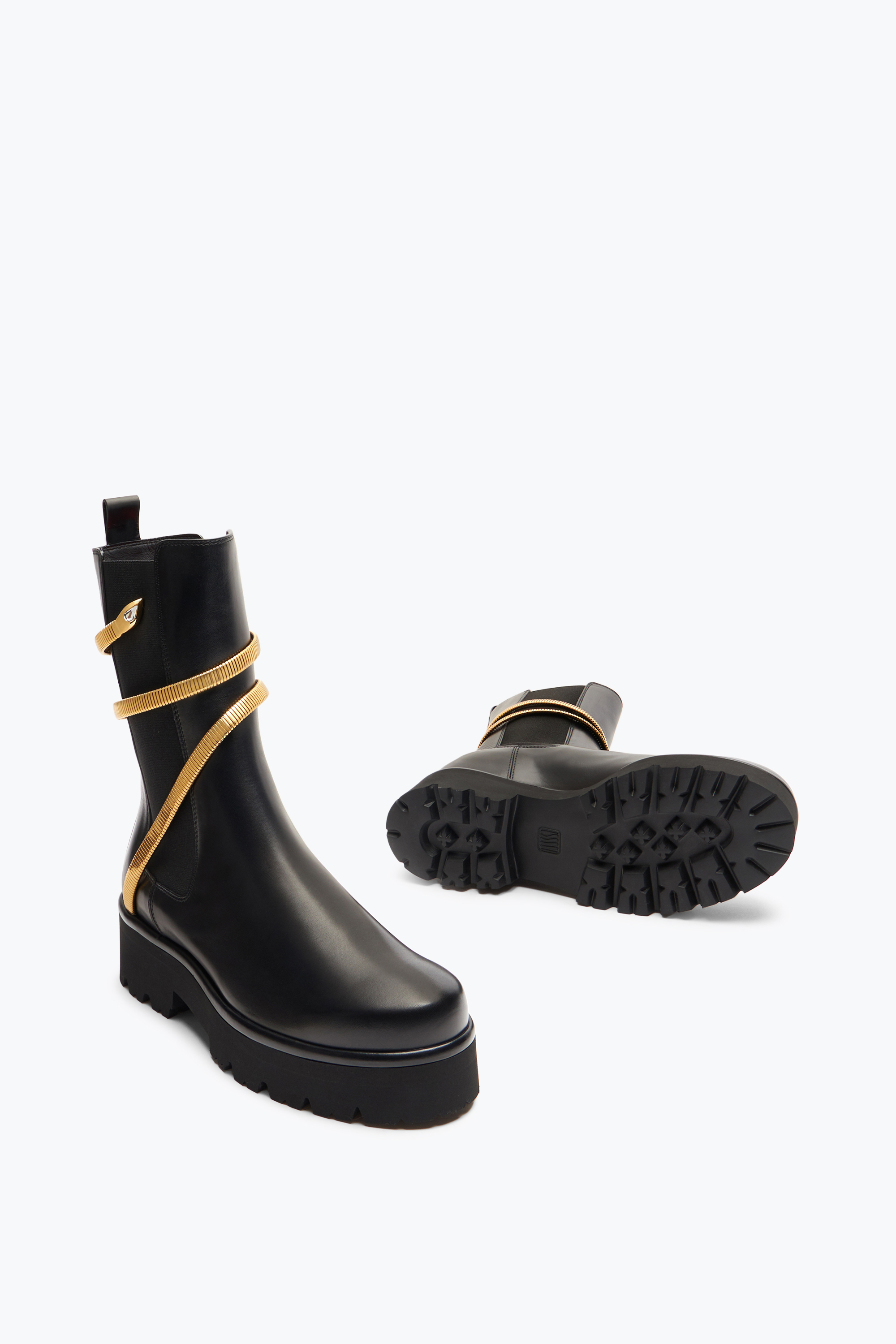 René Caovilla Juniper Black And Gold Biker Boot 45 In Black