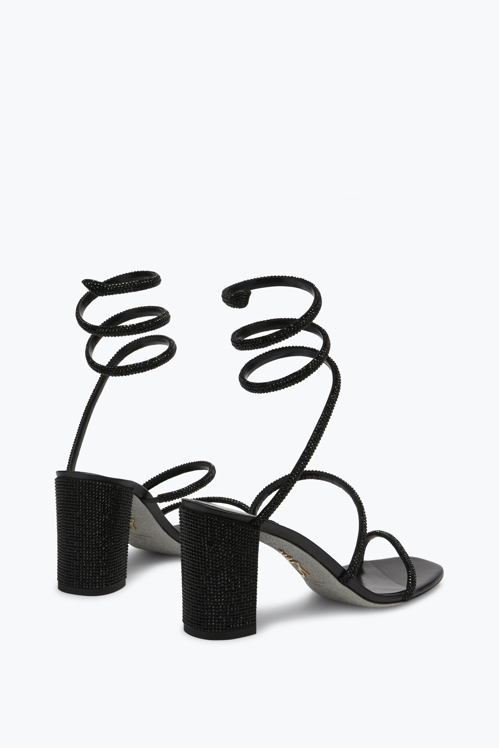 René Caovilla Cleo Block-heeled Crystal Black Sandal 80