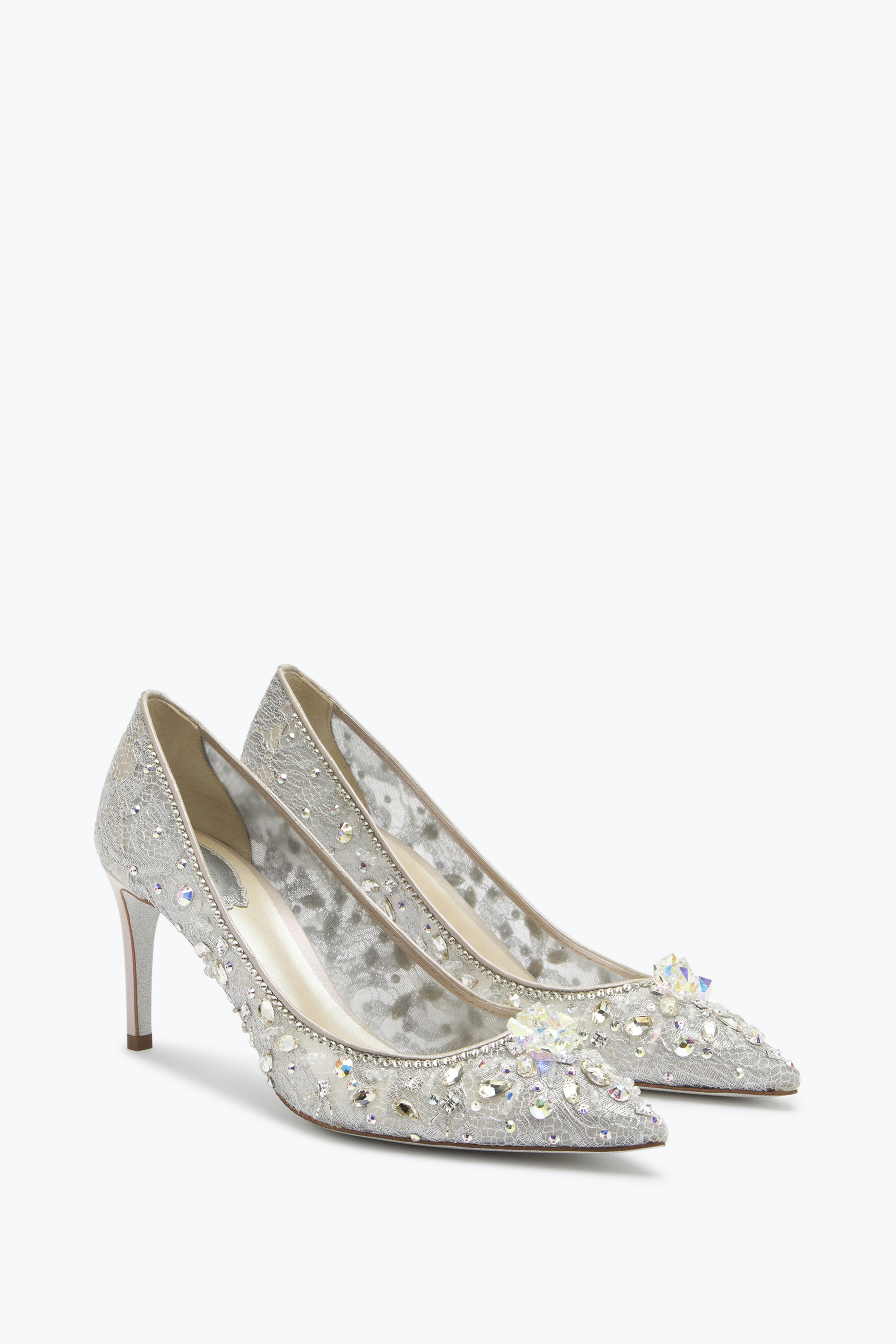 René Caovilla Grey Pointed Pumps Cinderella