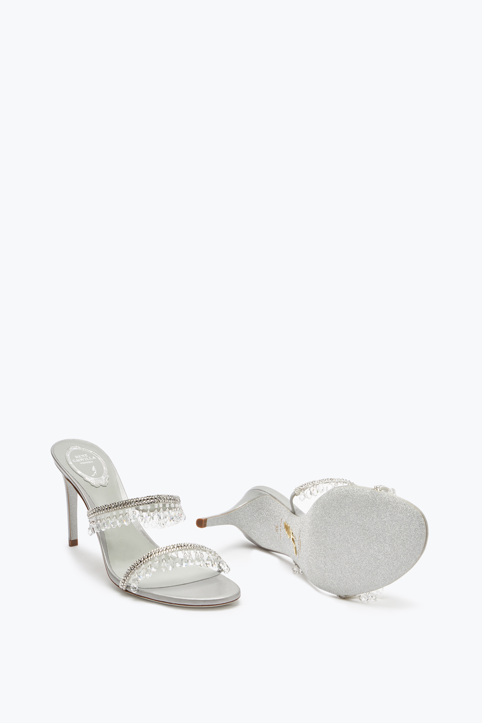 René Caovilla Chandelier Pearl Gray Slider Sandal 80