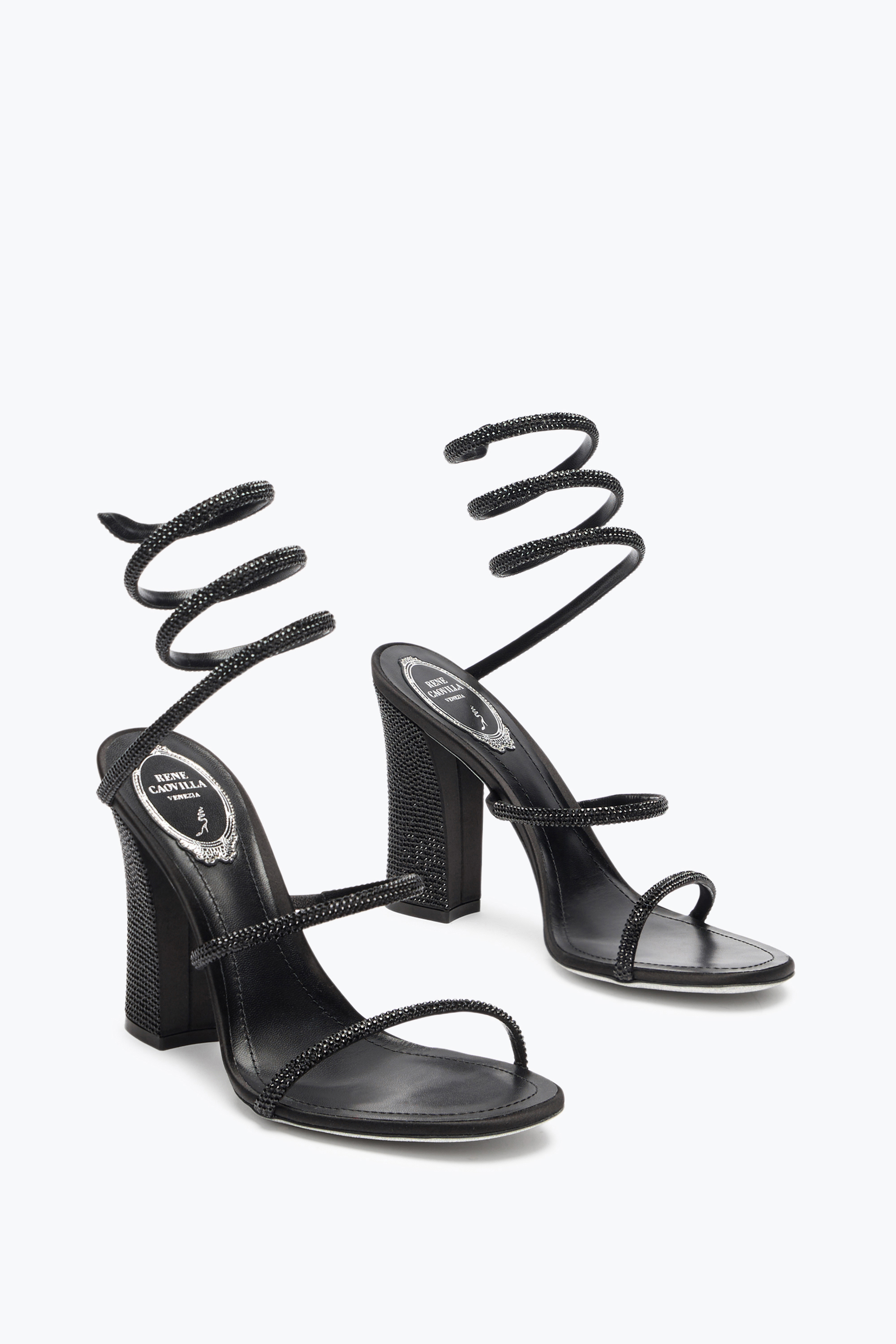 René Caovilla Cleo Total Black Sandal With Soul Heel 105