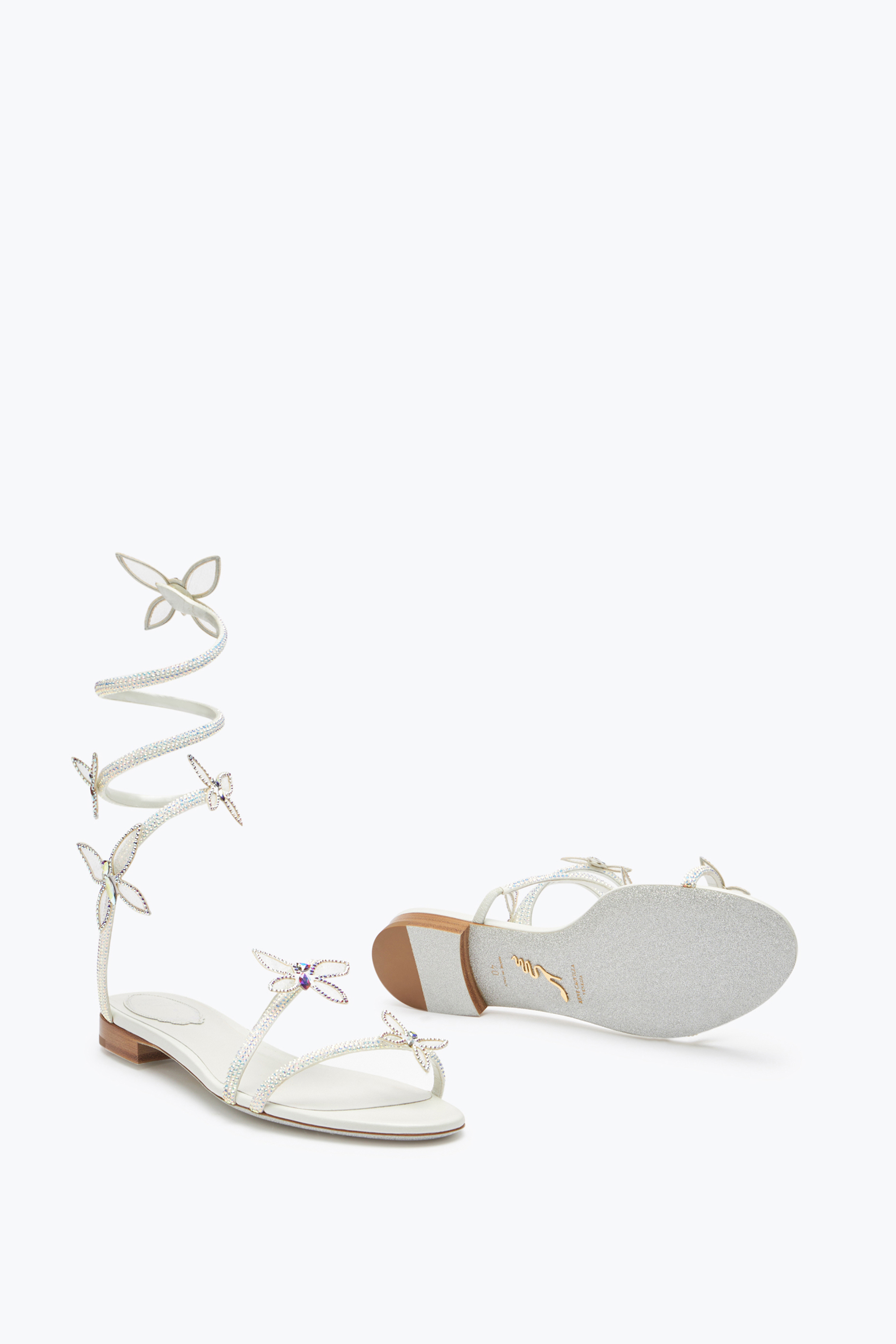 René Caovilla Butterflower Crystal Ivory Sandal 10