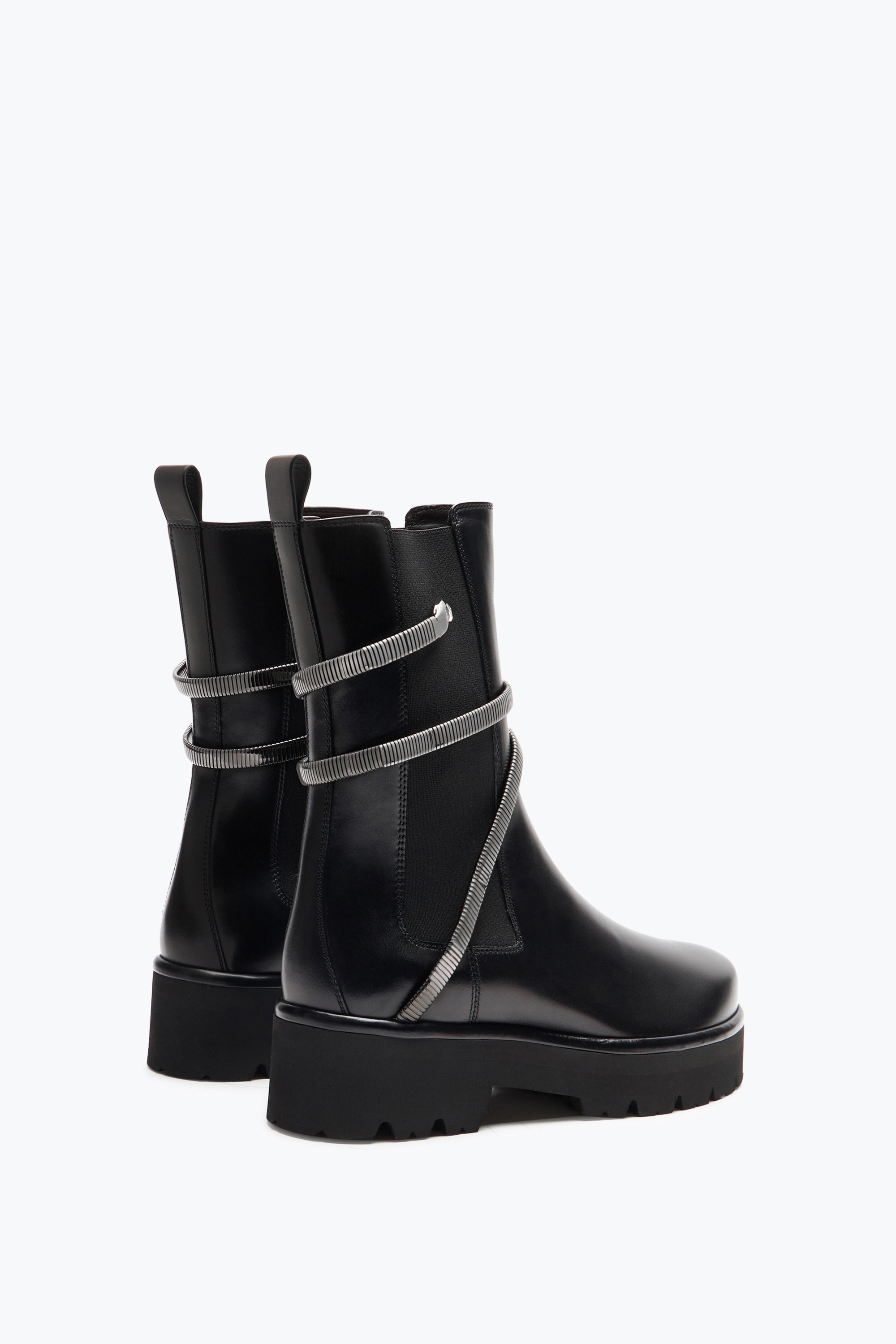 René Caovilla Juniper Black And Silver Biker Boot 45 In Black