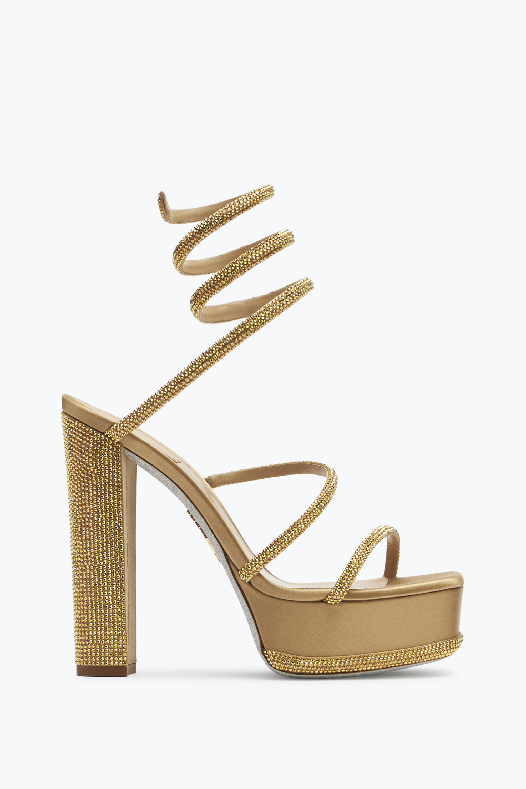 Shop René Caovilla Cleo Crystal Gold Platform Sandal 130
