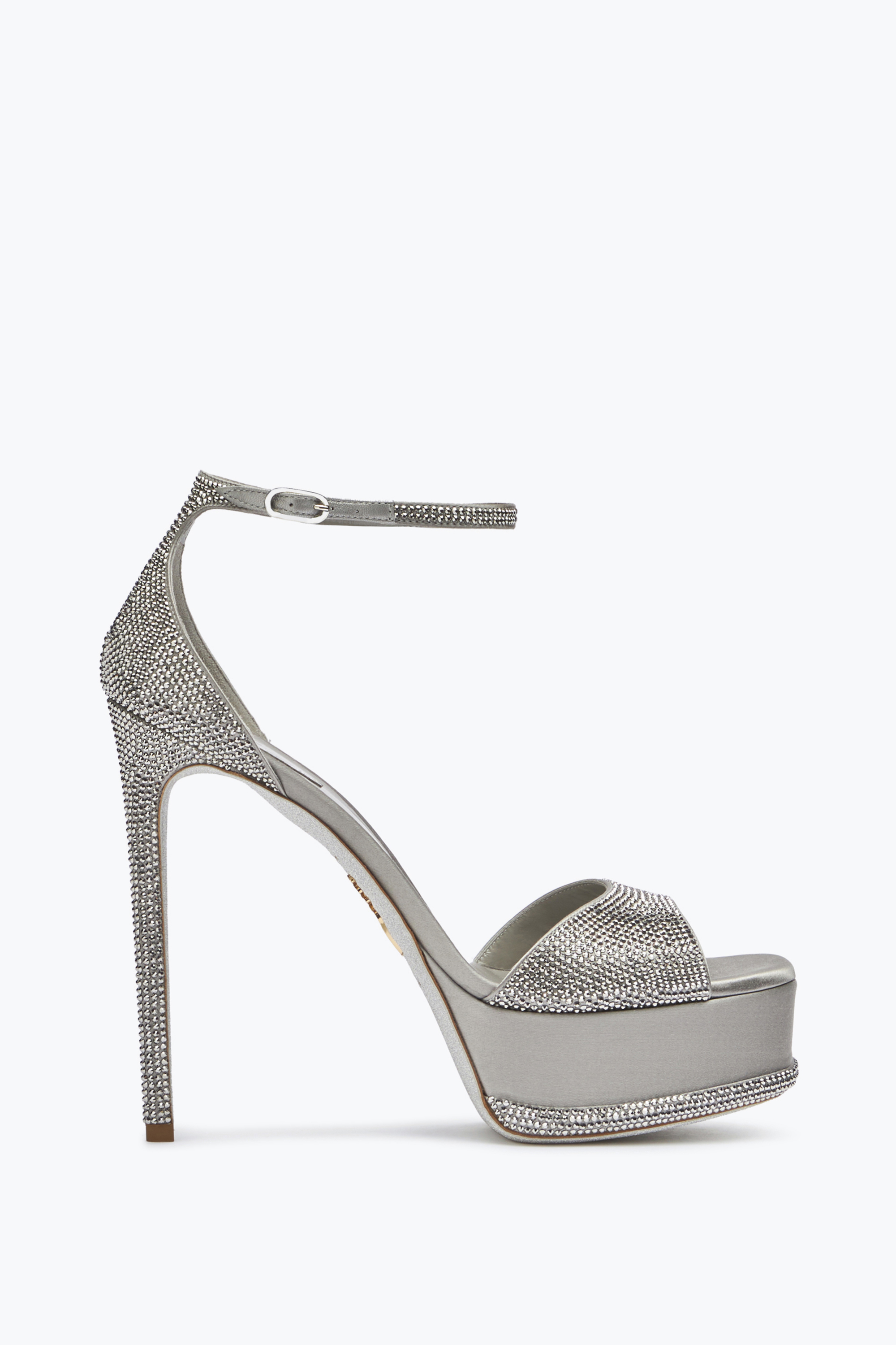 RENÉ CAOVILLA ANASTASIA CRYSTAL PEARL GRAY PLATFORM SANDAL 130 