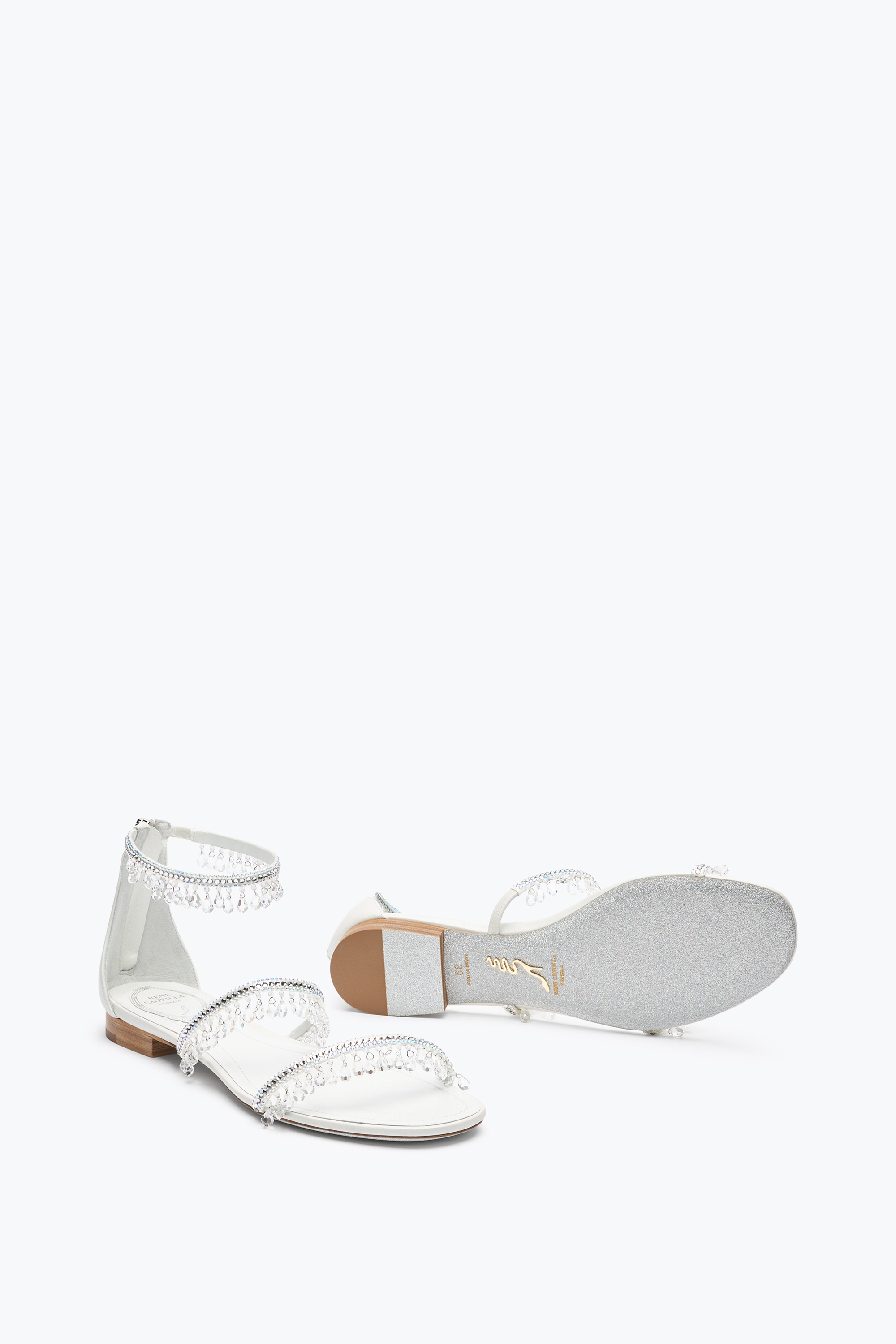 René Caovilla Chandelier Ivory Flat Sandal 10