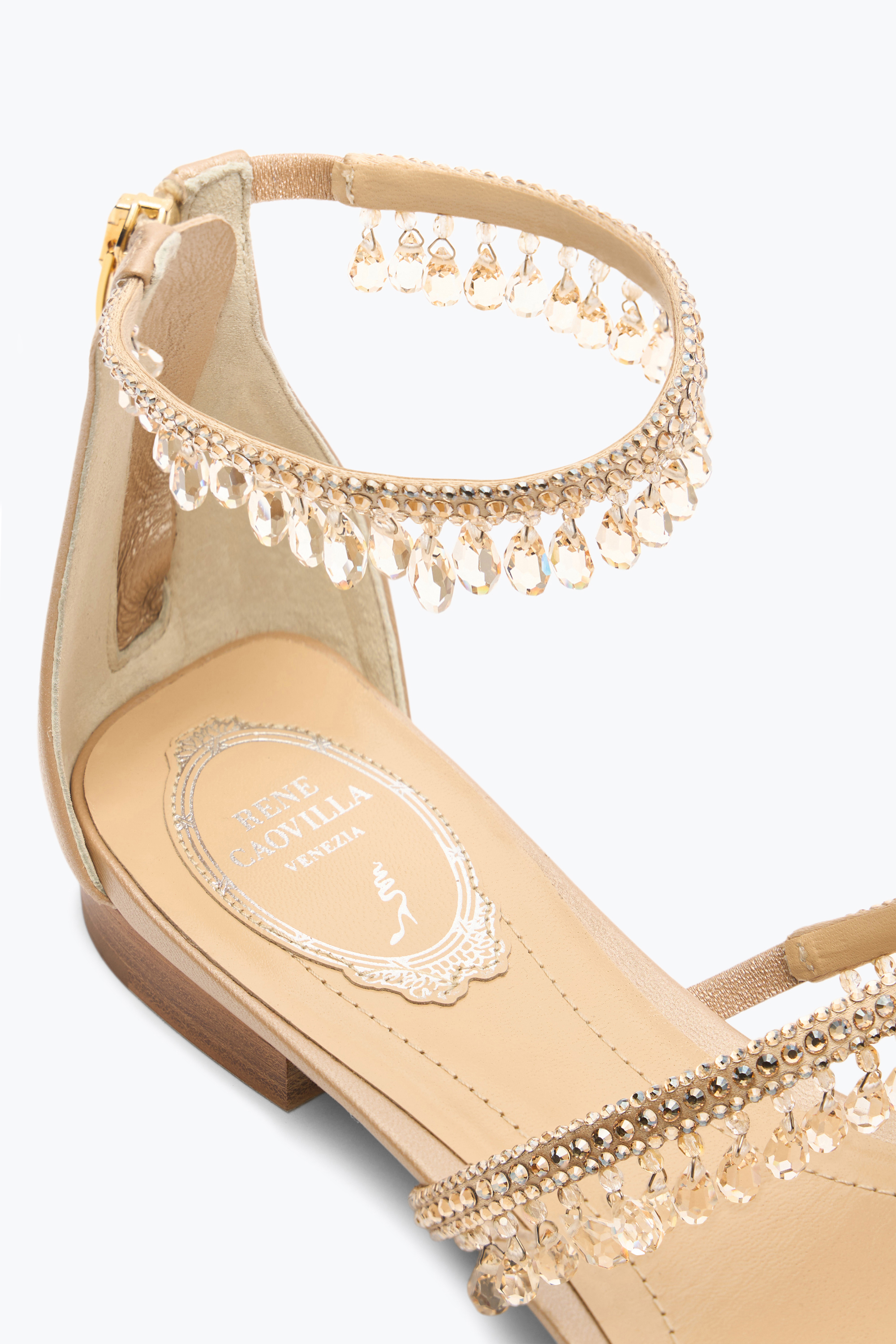 René Caovilla Chandelier Nude Flat Sandal 10 In Brown