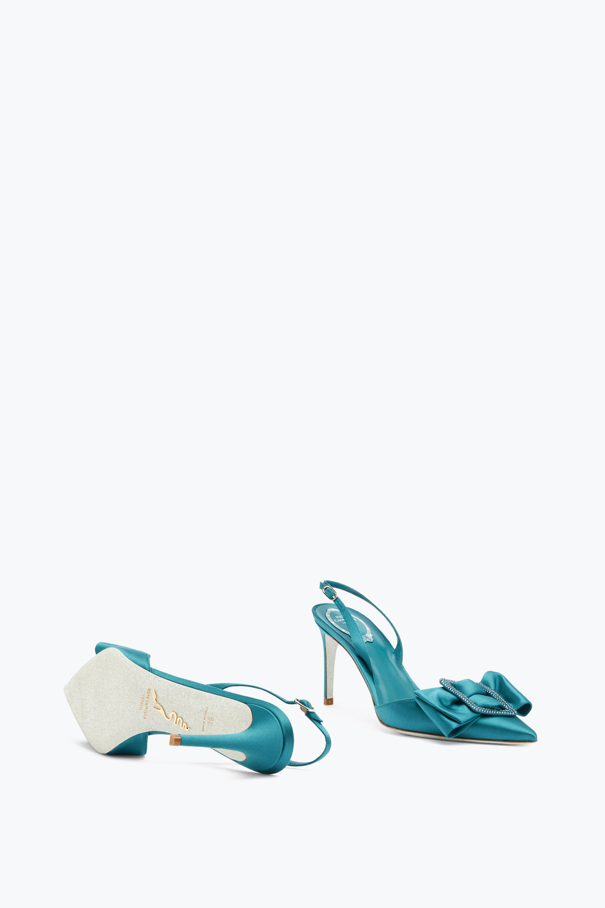René Caovilla Sara Teal And Rhinestone Slingback 80
