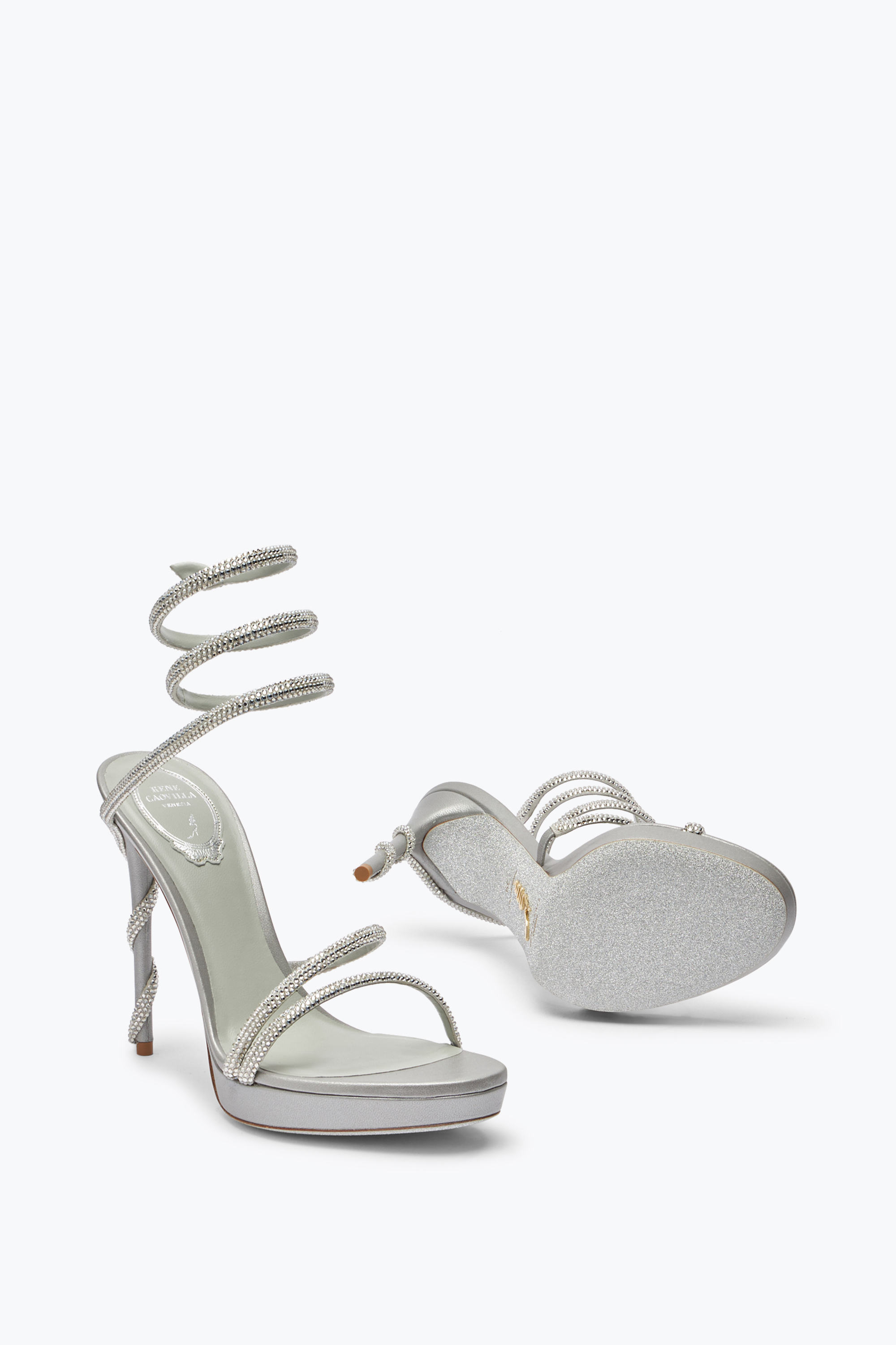 Shop René Caovilla Margot Silver Platform Sandal 120