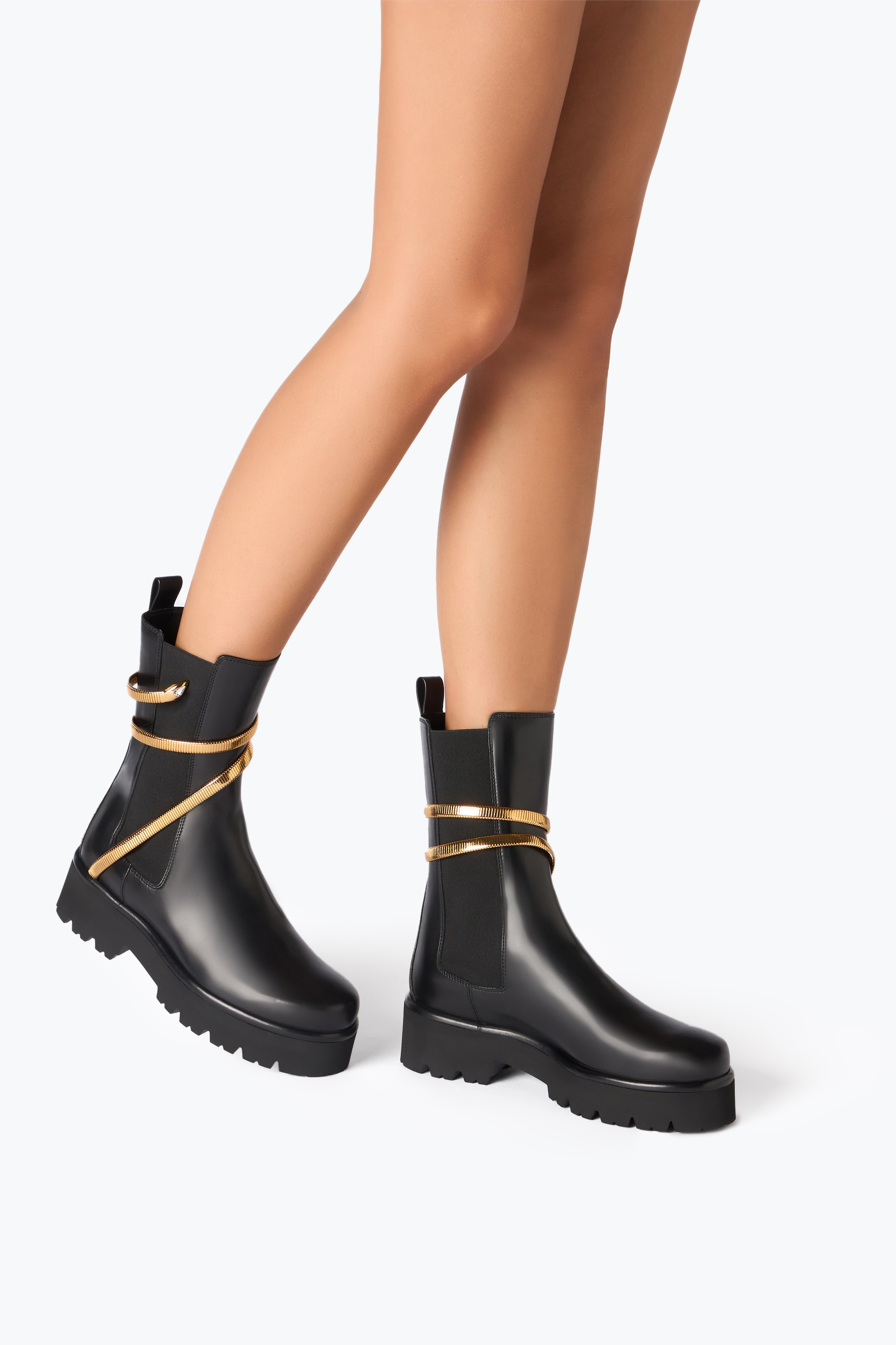 René Caovilla Juniper Black And Gold Biker Boot 45 In Black