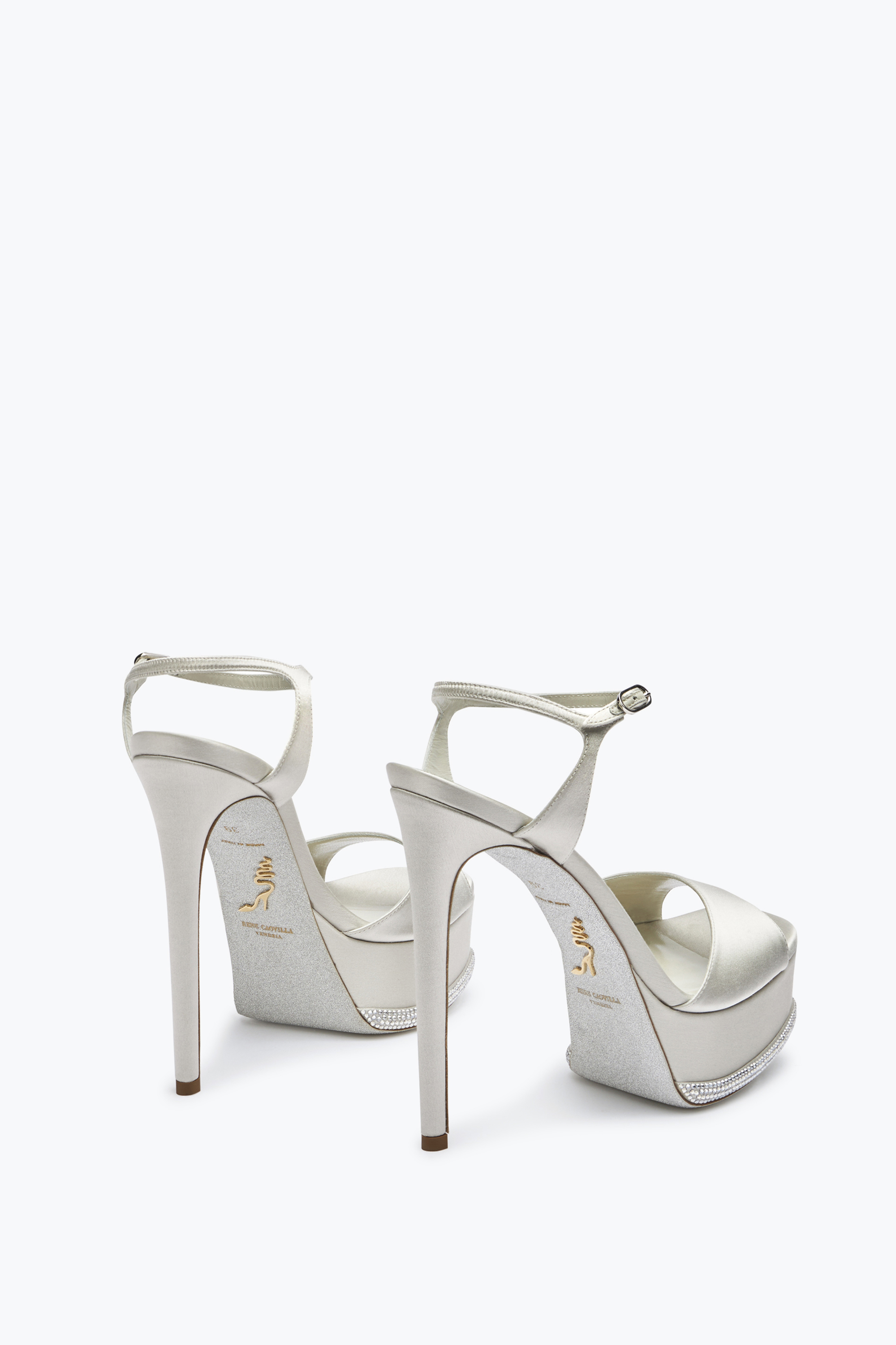 René Caovilla Anastasia Crystal Gray Platform Sandal 130