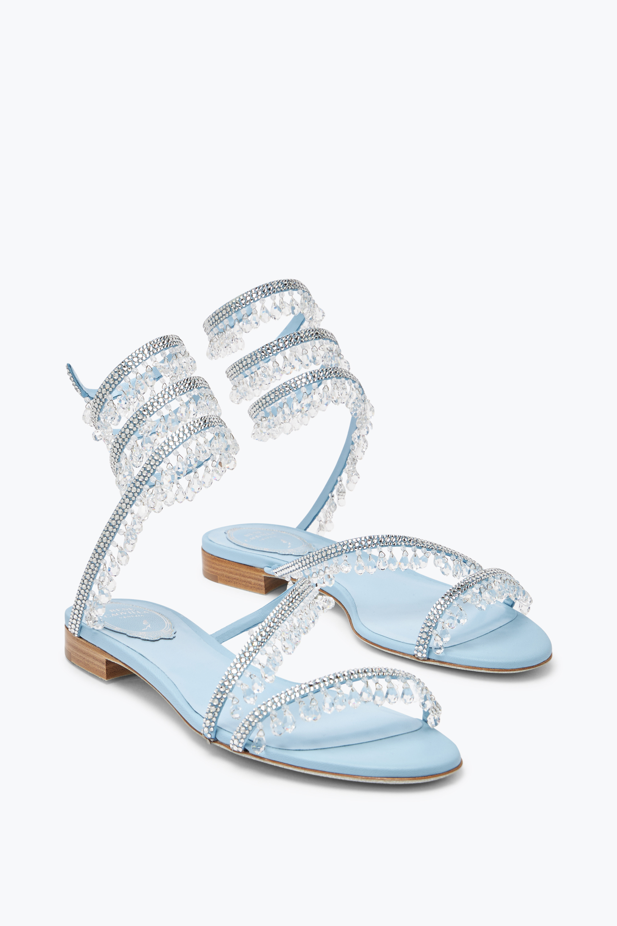 René Caovilla Chandelier Flat Light Blue Sandal 10