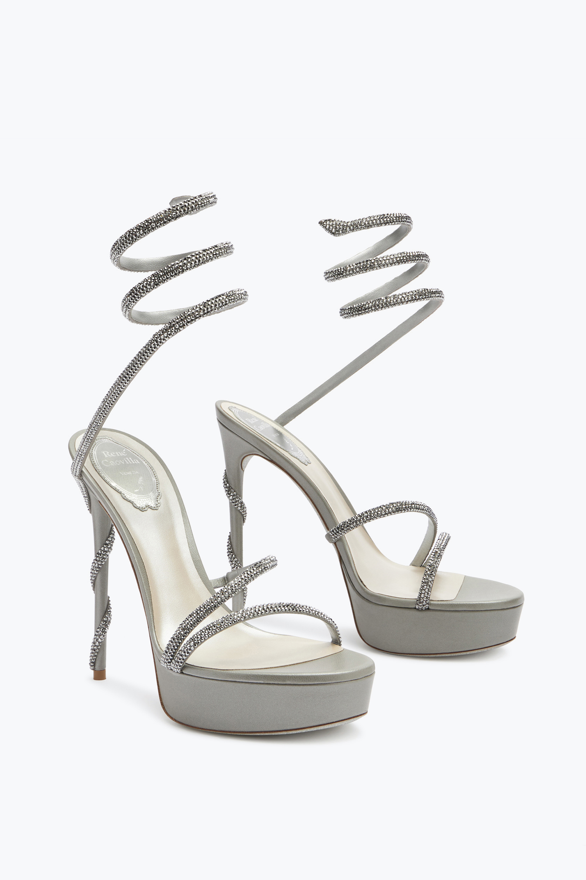 RENÉ CAOVILLA MARGOT CRYSTALS GRAY PLATFORM SANDAL 130