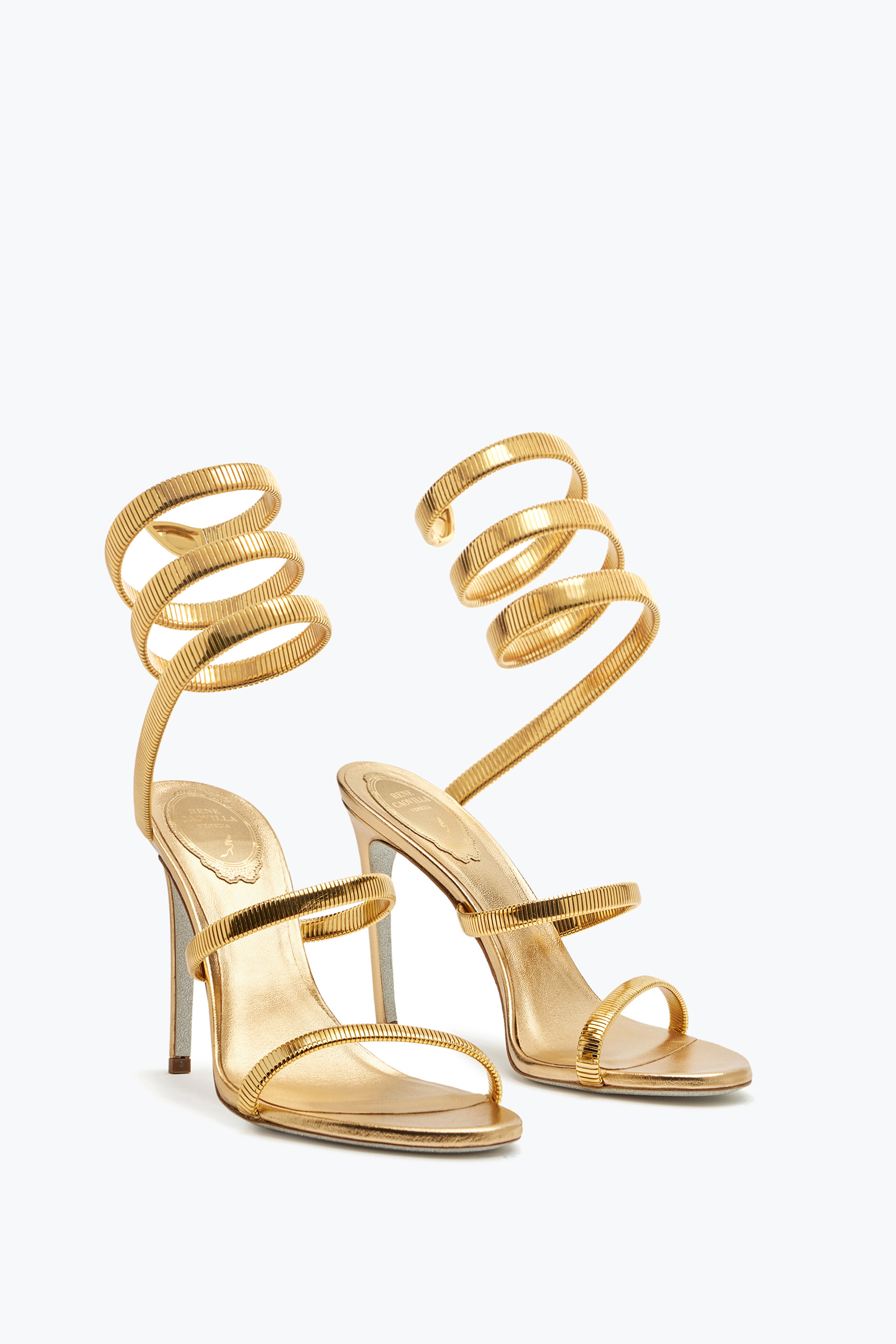 René Caovilla Juniper Metal Gold Sandal 105