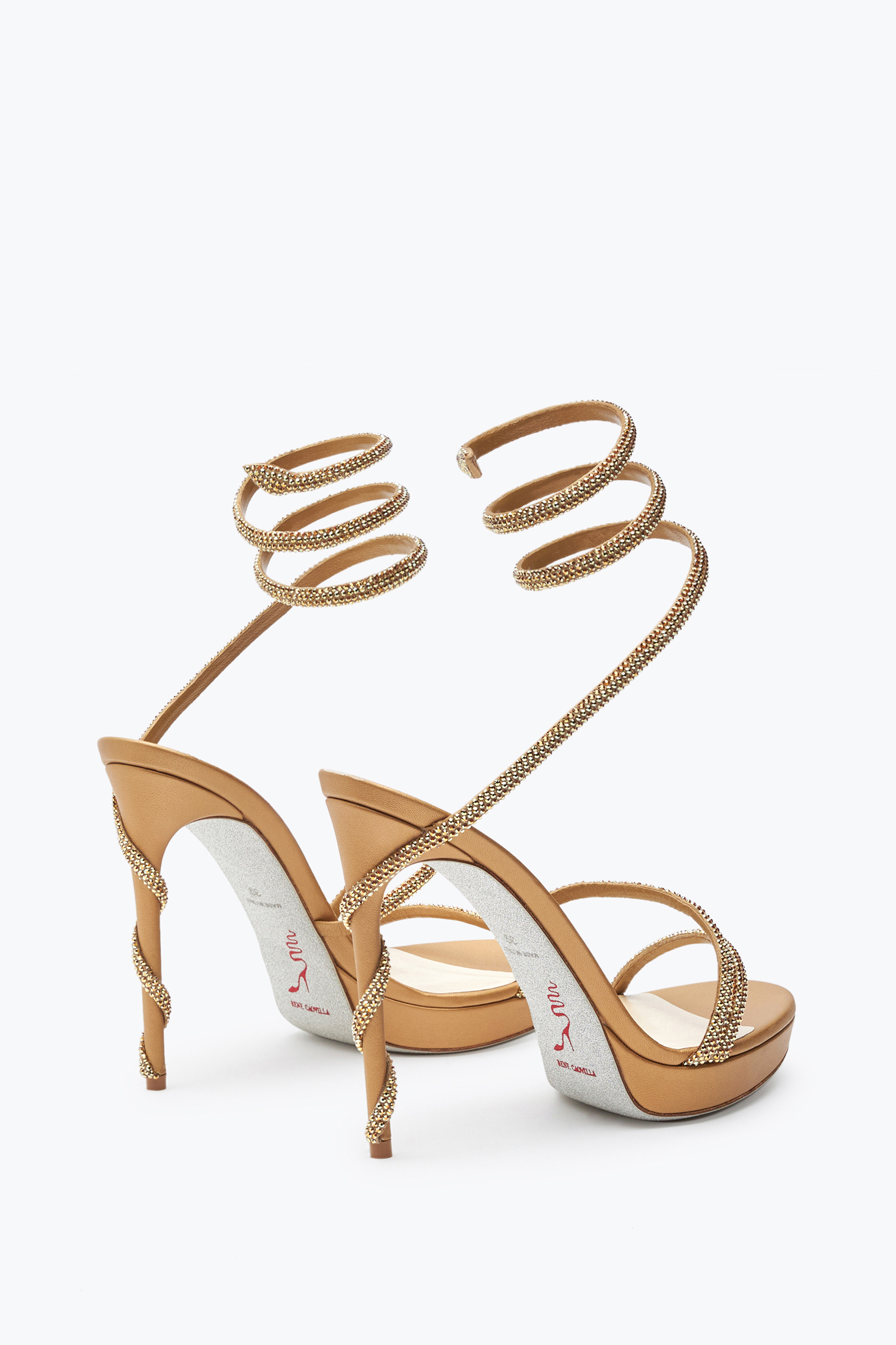 RENÉ CAOVILLA MARGOT CRYSTAL GOLD PLATFORM SANDAL 120