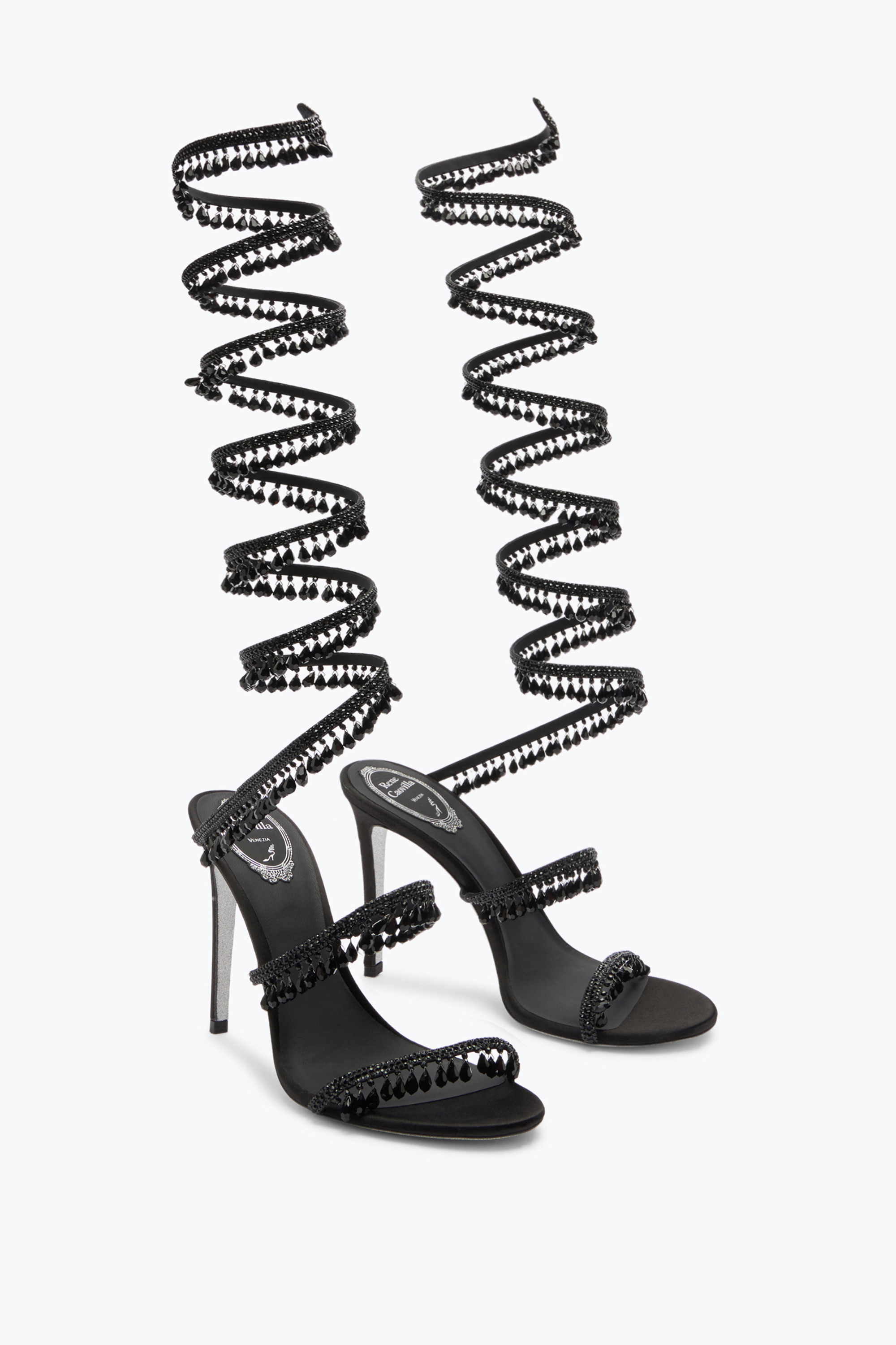 René Caovilla Chandelier Beaded Ankle-wrap Sandals