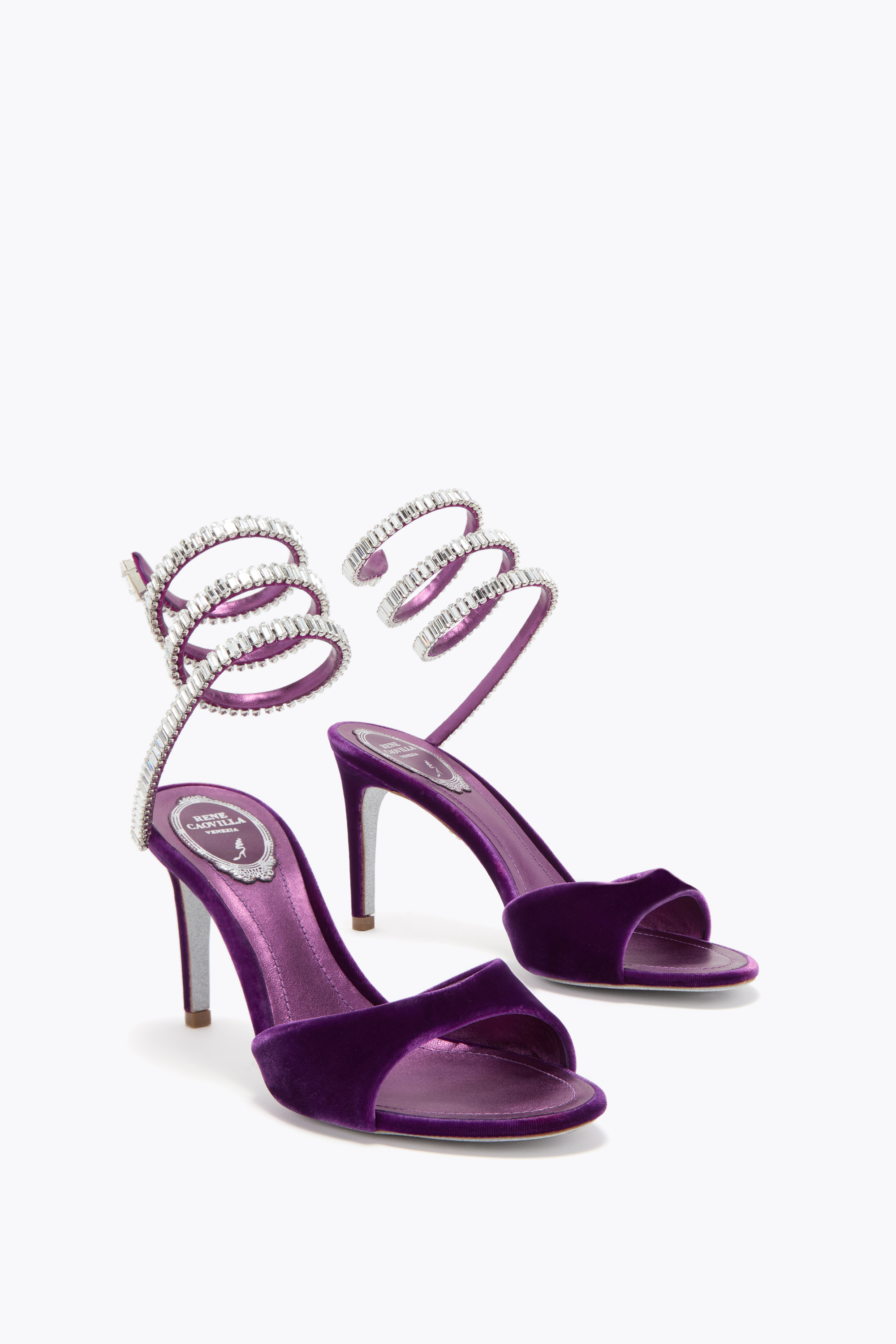 René Caovilla Cleo Spark Sandal In Porpora Velvet 80 In Red