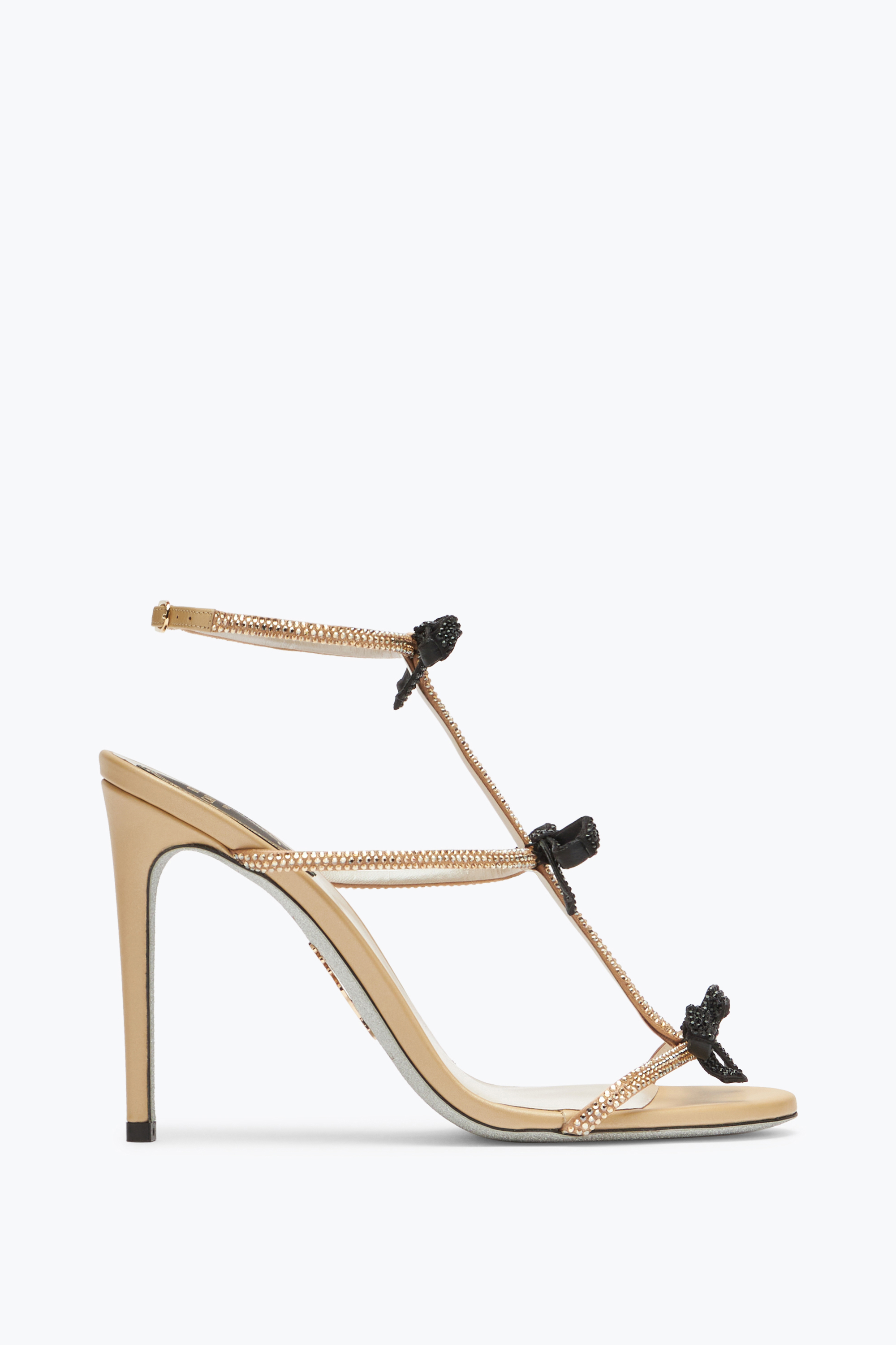 René Caovilla Caterina Neutral Sandal With Black And Gold Crystals 105