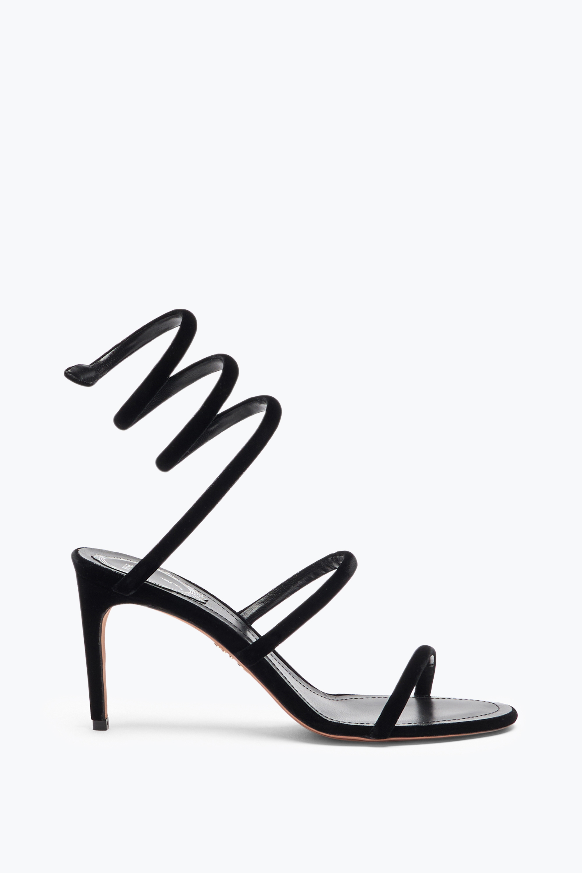 René Caovilla Cleo Black Velvet Sandal 80 In Black