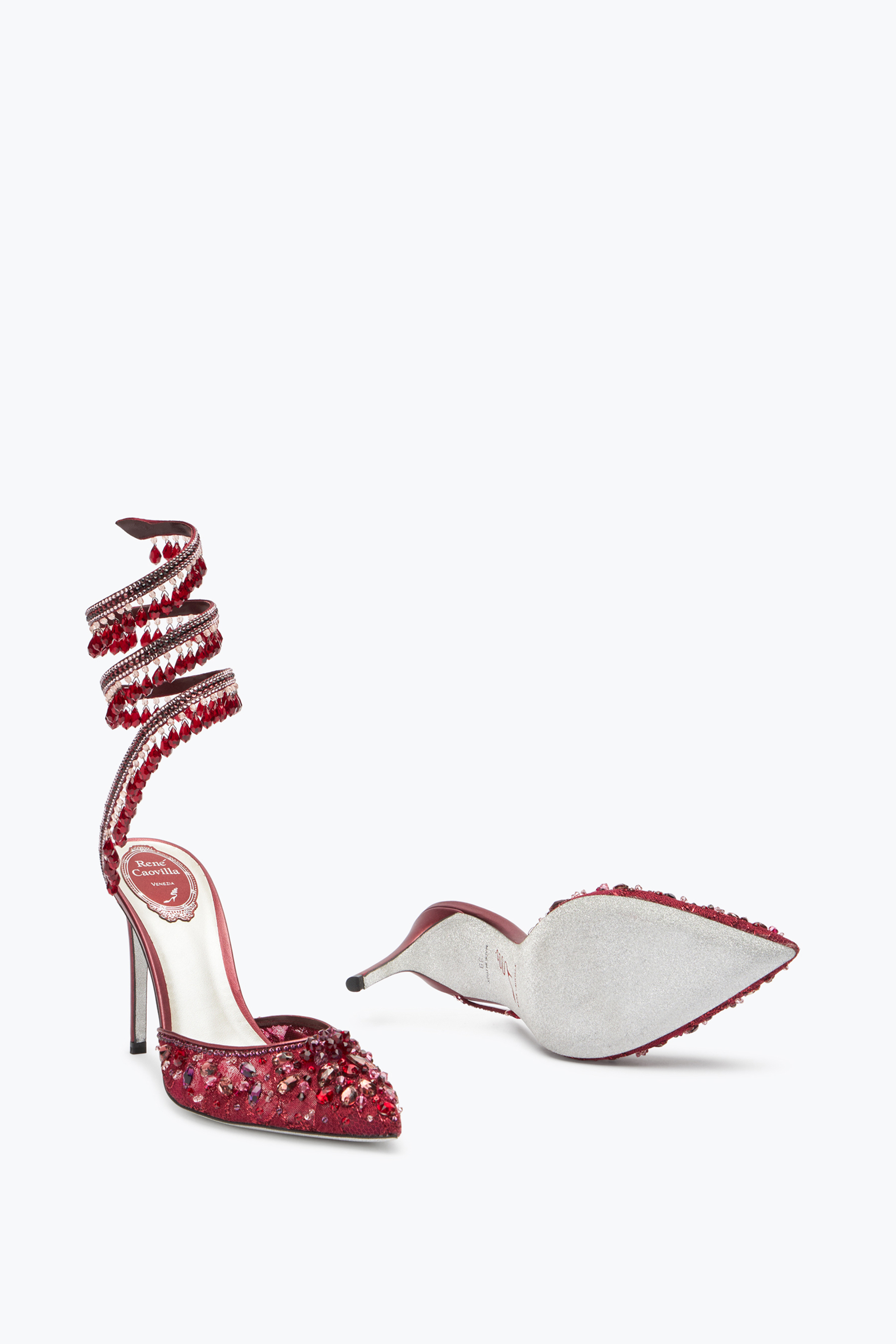 René Caovilla Chandelier Crystal Ruby Red Pump 100