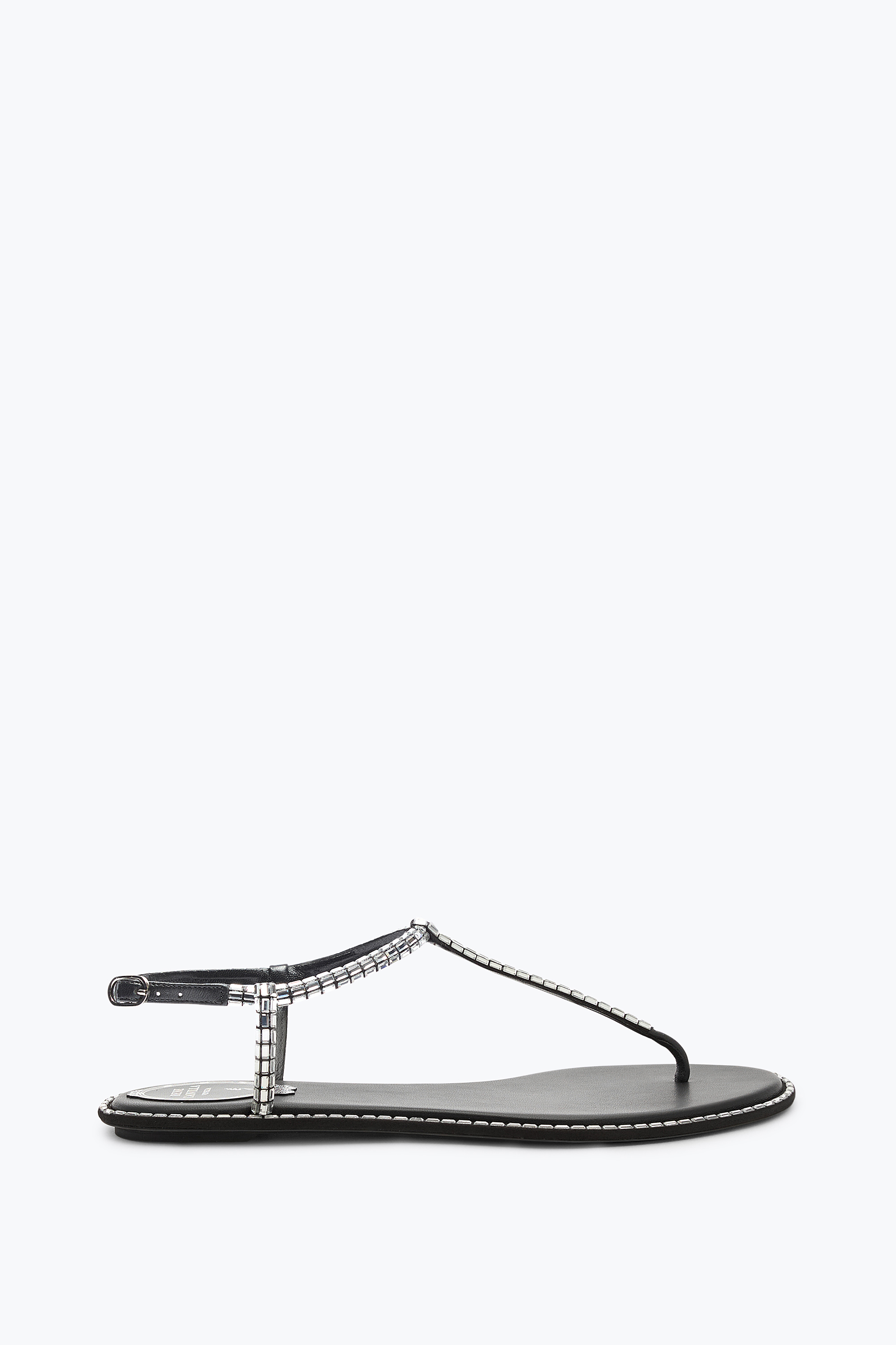 René Caovilla Diana Black Sandal With Crystal Baguette