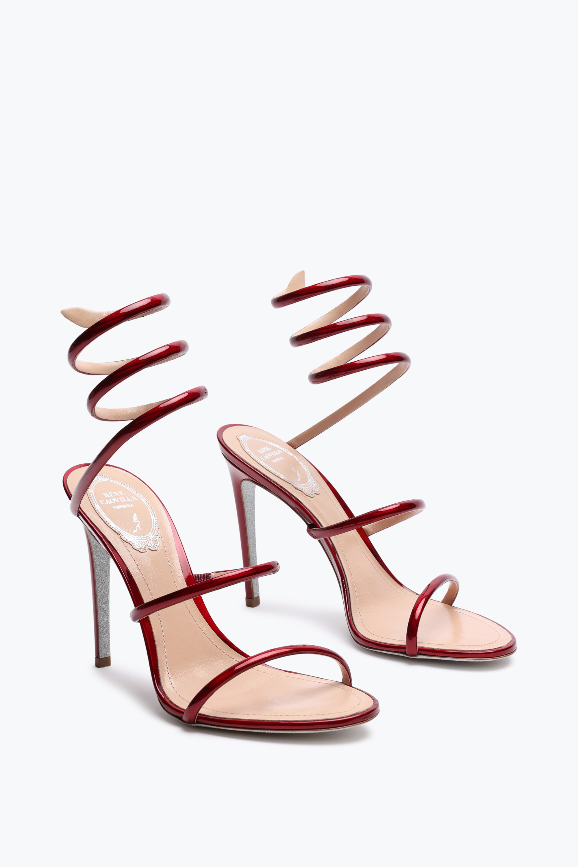 René Caovilla 105mm Metallic Leather Sandals