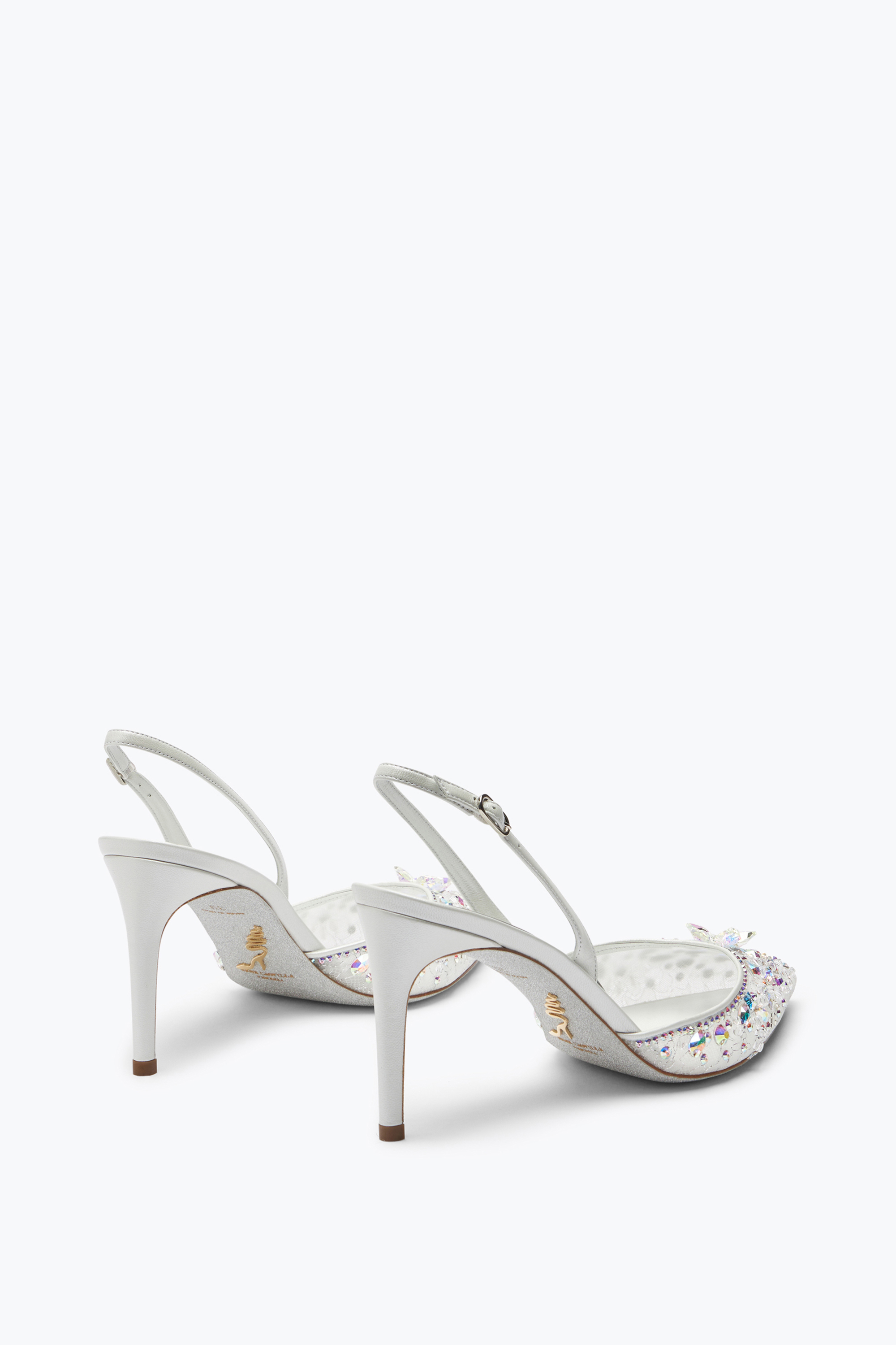 René Caovilla Cinderella White Slingback With Crystal 80