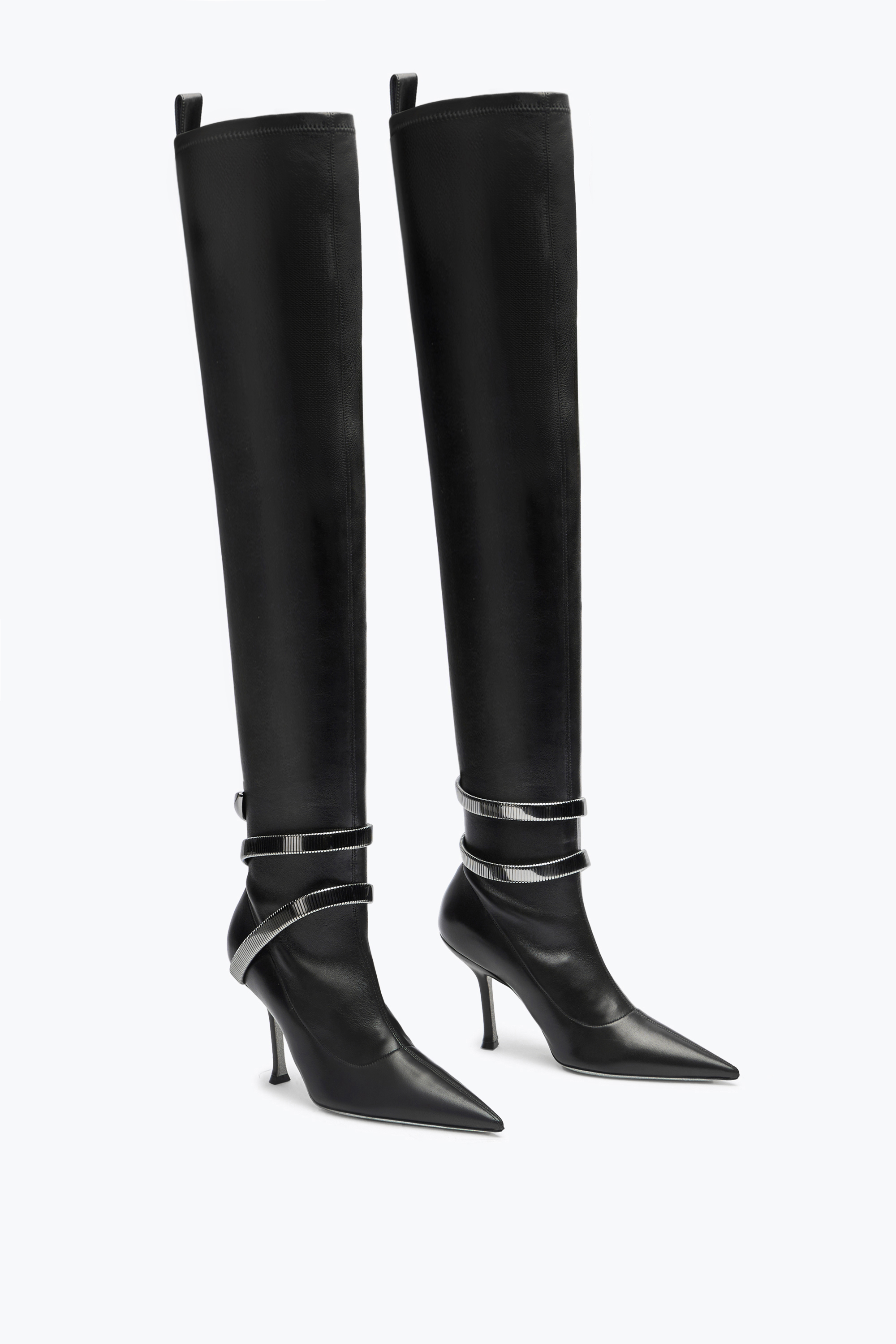 René Caovilla Juniper Black Cuissard Boot 105 In Animal Print