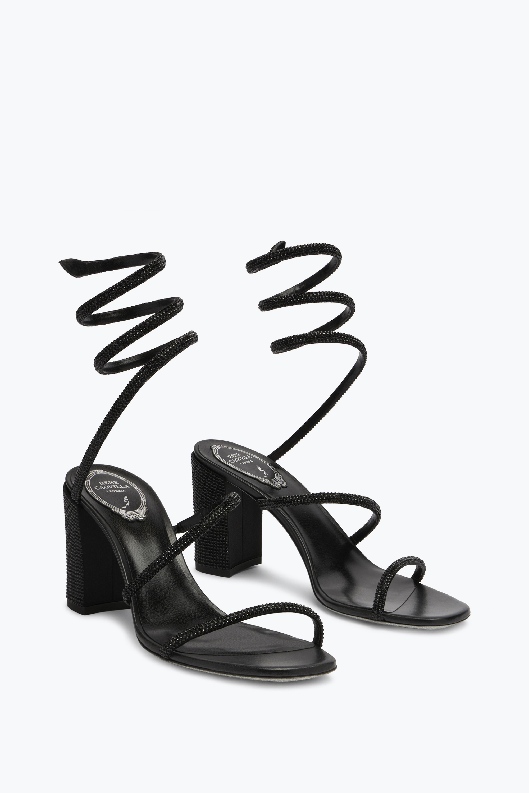 René Caovilla Cleo Block-heeled Crystal Black Sandal 80